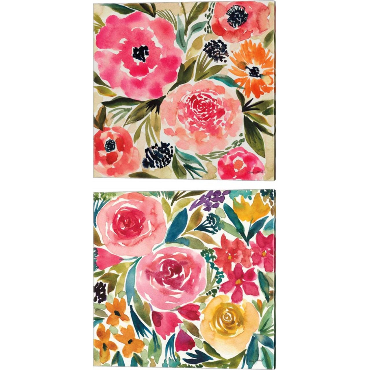 Summer Petals by Cheryl Warrick 14" x 14" Canvas Wall Art (Set of 2)